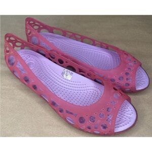 Crocs Womens Size 8 Pink Jelly Peep Toe Cut Out Adrina Flat EUC